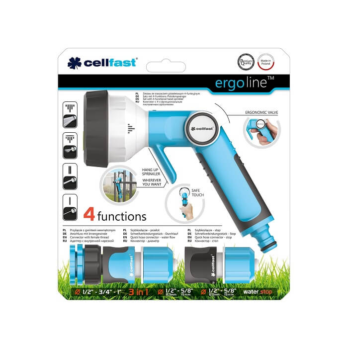 Bộ vòi tưới tay gạt 4 chế độ Cellfast Ergo 1/2" (21mm)