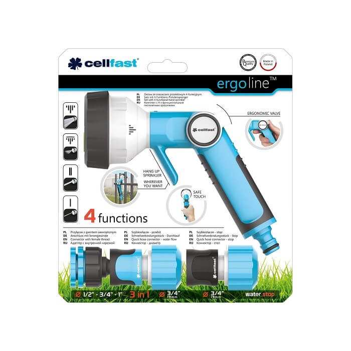 Bộ vòi tưới tay gạt 4 chế độ Cellfast Ergo 3/4" (27mm)