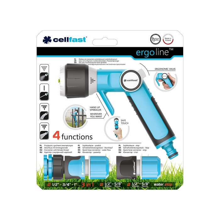 Bộ vòi tưới tay gạt nhiều chế độ Cellfast Ergo 1/2"(21mm)